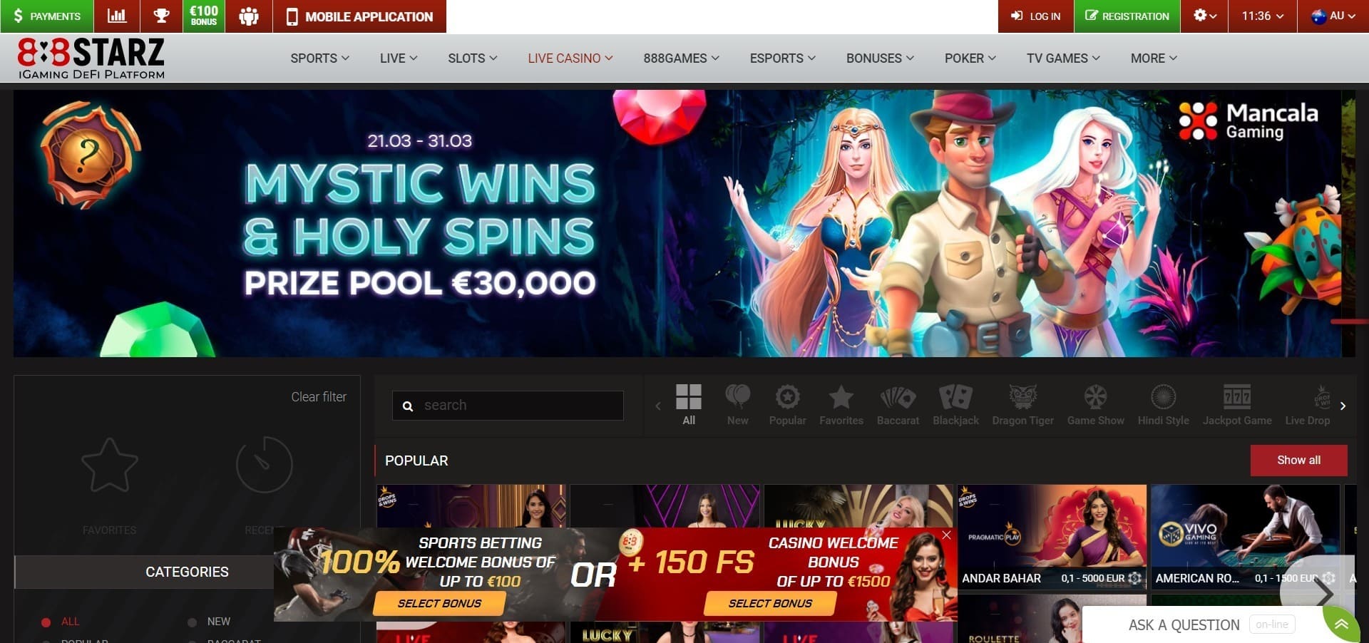 Official website of the 888Starz Casino